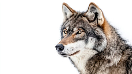 Obraz premium A closeup portrait of a timber wolf on a white background