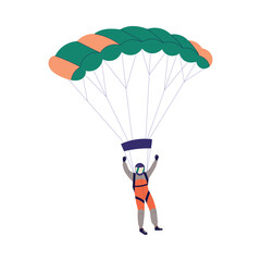 Man Skydiver in Flight Free Falling with Parachute Vector Illustration