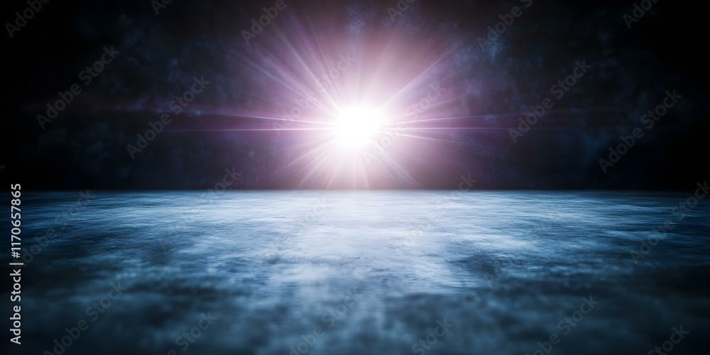 Poster a bright light source emanating from a dark space, creating a dramatic effect with rays and reflecti