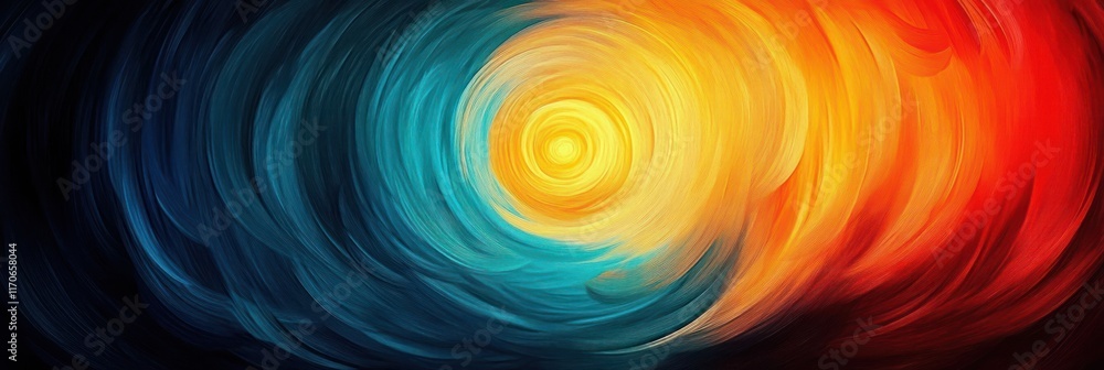 Poster vibrant abstract swirl of colors with circular pattern and warm cool contrast