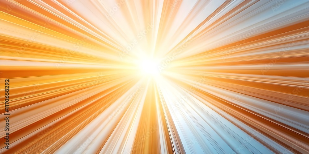 Poster a vibrant burst of light with rays emanating in a gradient of orange and blue, creating a dynamic, e