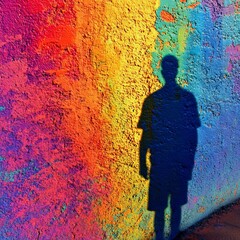 Obraz premium Colorful Urban Wall Art with Shadow of a Person Walking by