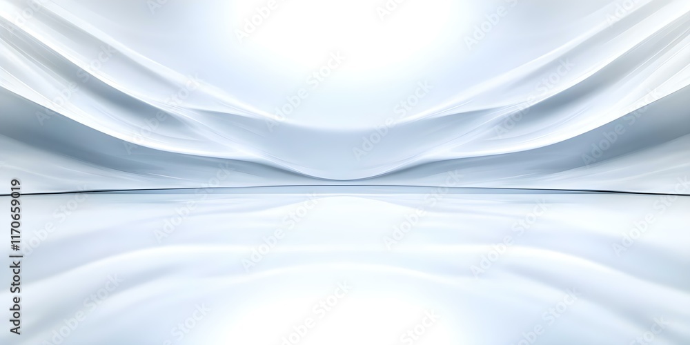 Poster a smooth, flowing abstract design with soft curves and a white, luminous background, creating an eth