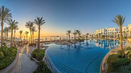 Fototapeta premium Sunrise Serenity: Luxurious Resort Oasis