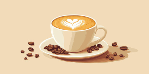 Obraz premium Vector Heart Latte Art Coffee with Saucer 