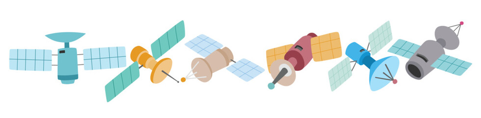 Cute space satellite vector set with cartoon style. © dwi