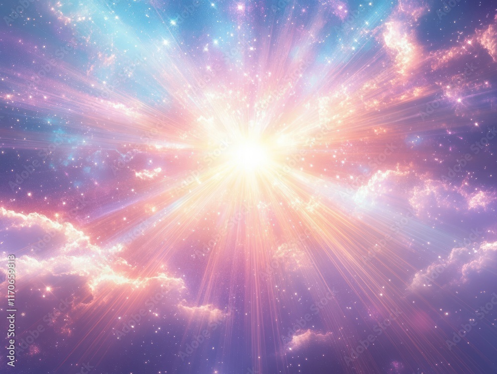 Poster sparkling light flash background with abstract cosmic art ethereal atmosphere