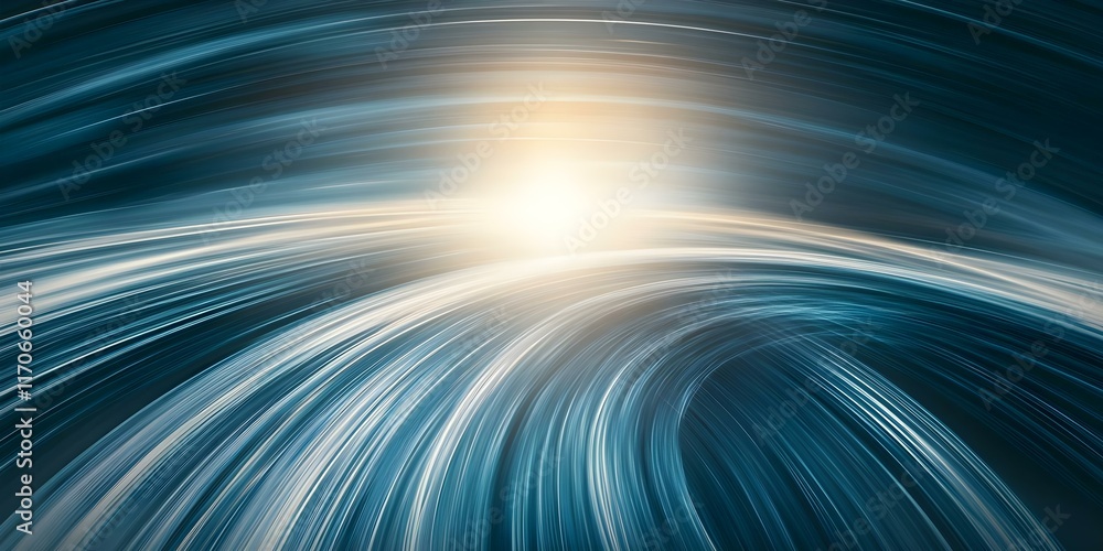 Poster a swirling abstract representation of light and motion, suggesting speed and dynamic energy in a cos