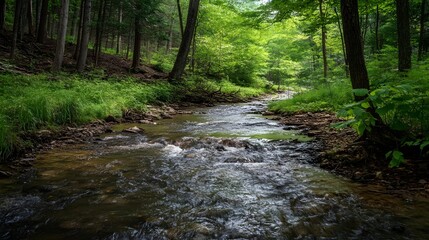 Obraz premium Serene Forest Creek: A Tranquil Nature Scene