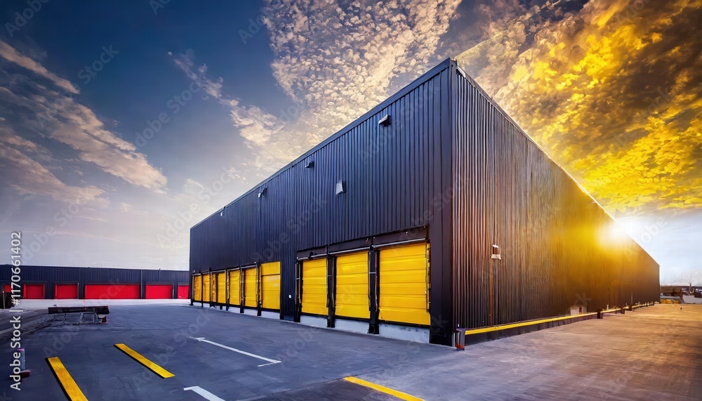Poster modern logistics warehouse building structure a cuttingedge facility designed for efficient supply c