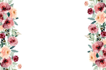 Watercolor flowers frame background for design.