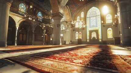 Obraz premium A grand interior of a large cathedral with a marble floor and high ceilings, suitable for use in architectural, historical or spiritual contexts