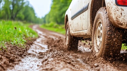 Off-road vehicle navigating a muddy trail
