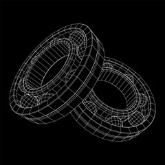 Roller bearing. Circular round rotating bearings used in industry for heavy equipment mechanical work and engineering. Wireframe low poly mesh vector illustration.