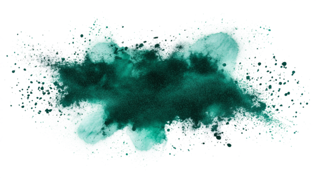 Green paint abstract splash isolated on transparent background