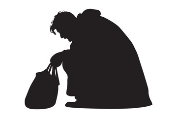 Homeless or beggar man silhouette vector illustration