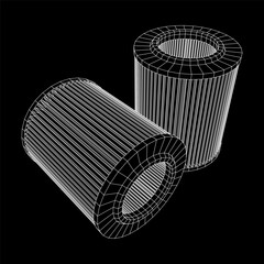 Car engine air filters. Auto spare part. Car care service maintenance. Wireframe low poly mesh vector illustration.