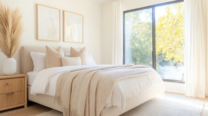 Fototapeta premium Modern Bedroom with Natural Light and Minimal Decor