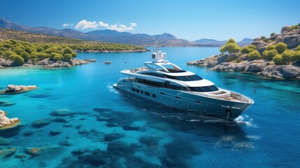 Obraz premium Luxury Yacht Cruising in a Turquoise Bay