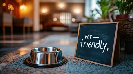 PetFriendly Hotel Room with Stainless Steel Dog Bowl