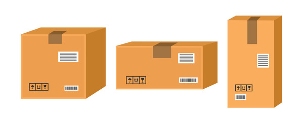 Fototapeta premium Set of cardboard package illustration. Box illustration. Corrugated cardboard. Warehouse product box. 