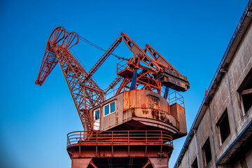 Close-up of large port hoisting robot arm