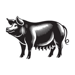 Unique pig silhouette for artistic media - Pig illustration - minimallest pig vector
