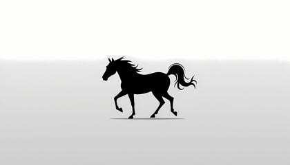Black horse silhouette running on light gradient background.