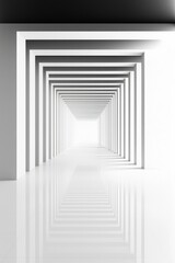 White and black minimalist symmetrical architecture of an empty hallway for background