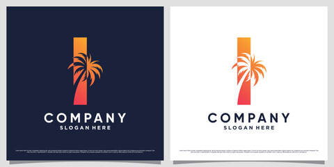 Initial letter i with palm tree icon and modern unique concept