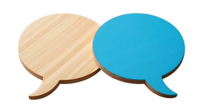 Two Wooden Speech Bubbles Cut Out Transparent Background PNG.