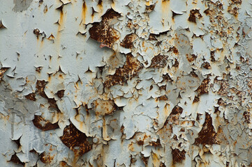 peeling paint and rust on iron wall close up