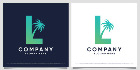 Initial letter l with palm tree icon and modern unique concept