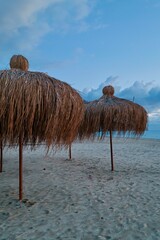 Beach chair sunset. High quality photo