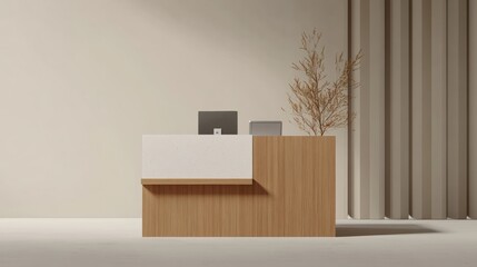 Wooden promotional stand mockup