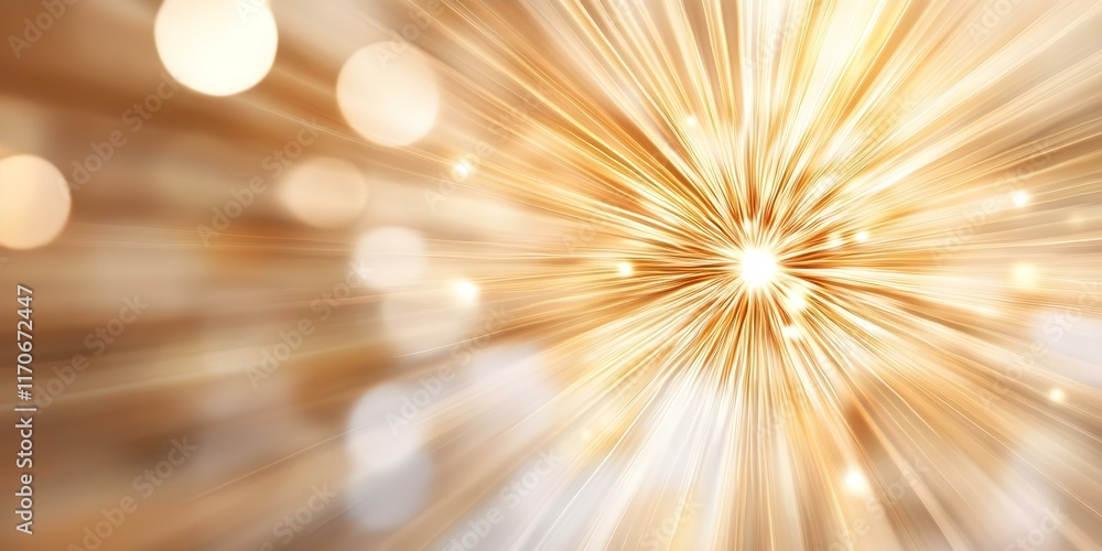 Poster a vibrant burst of light with golden tones, creating an abstract, radiant effect with soft bokeh hig