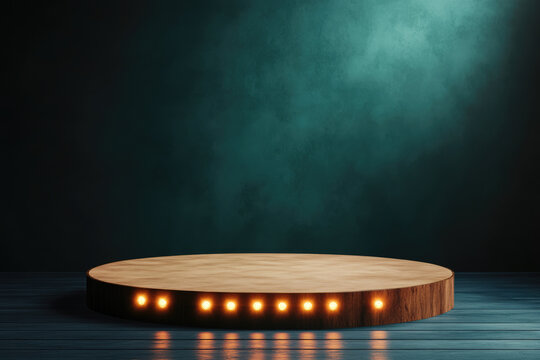 Evening Stage Setup, vibrant concert platform illuminated, bustling event preparations, anticipation fills the air, energy builds for the performance.