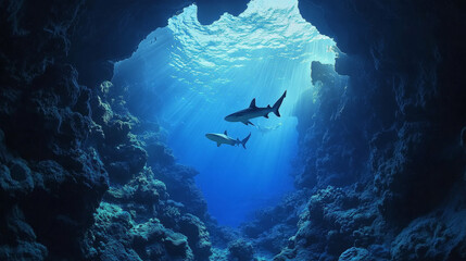 "Silent Predators: Whitetip Reef Sharks Sheltering in Reef Caves"


