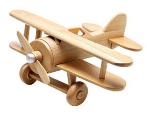 wooden toy airplane on a white background