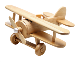 wooden toy airplane on a white background