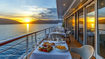 Obraz premium Luxury Cruise Sunset Dinner: Unforgettable Ocean Views