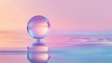 A single water bubble suspended in mid-air, reflecting soft colors from a calming gradient background.