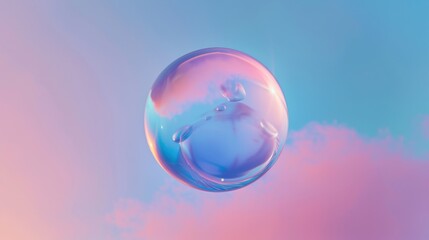 A single water bubble suspended in mid-air, reflecting soft colors from a calming gradient background.