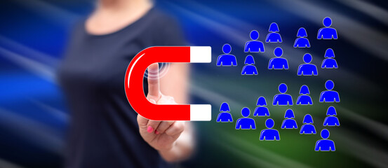 Woman touching a customer attraction concept