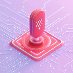 Voice commerce. 3D illustration of a stylized microphone on a digital circuit background.