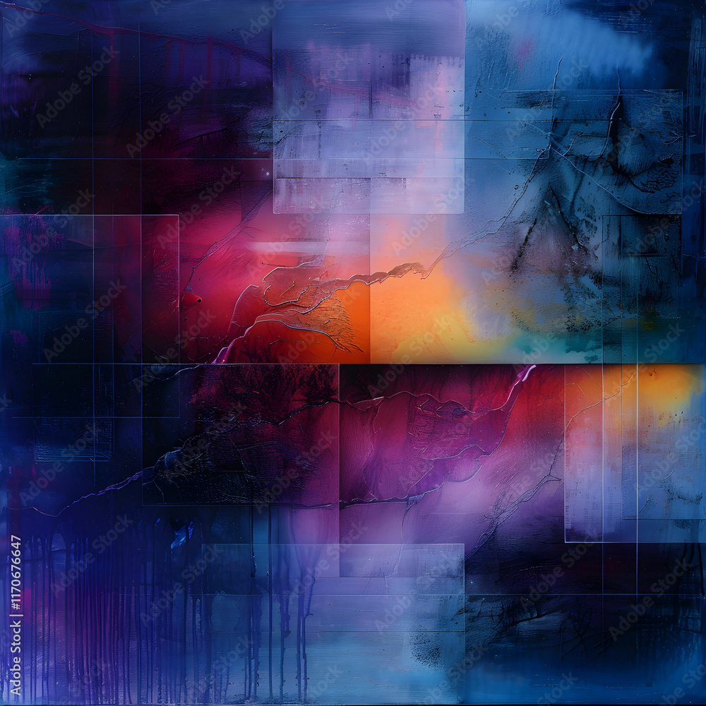 Poster abstract composition of colorful hues and geometric shapes with texture and patterns for modern art 