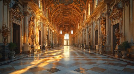 Fototapeta premium Sunlit Baroque Chapel Interior Golden Architecture