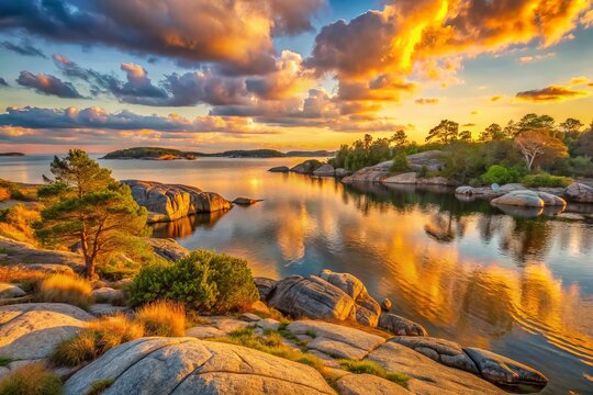 Stunning Swedish Archipelago Landscape: Sandhamn Island Seascape at Sunset