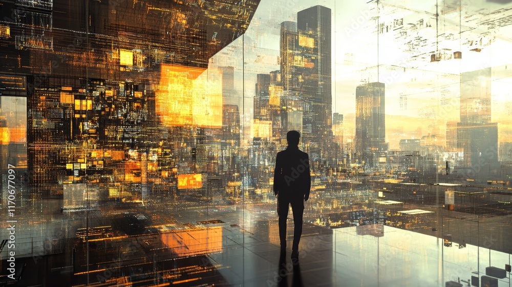 Aufkleber exploring the boundless potential of big data concepts in a futuristic urban environment