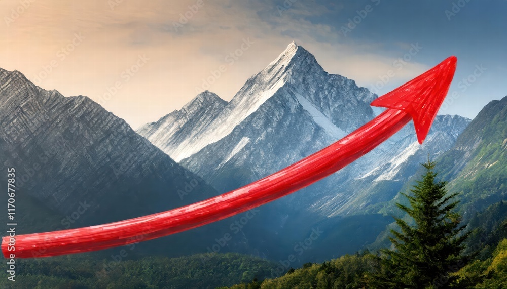 Poster handdrawn red arrow up line symbolizing growth and progress in business and personal development
